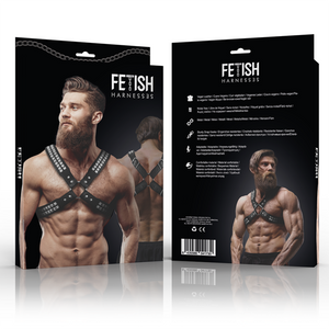 Fetish Submissive Attitude – Harnais en cuir écologique pour hommes poitrine croisée avec rivets
