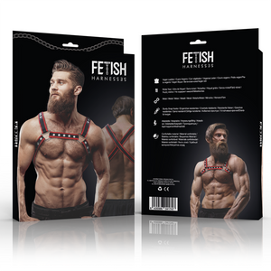 Fetish Submissive Attitude – Harnais de poitrine bulldog en cuir écologique pour hommes noir/rouge