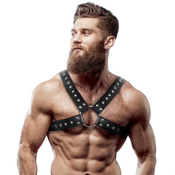 Fetish Submissive Attitude – Harnais de poitrine croisé en éco-cuir pour hommes avec clous
