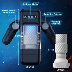 Game Cup – Masturbateur à vibration de poussée avec fonction chauffante et support mobile - noir