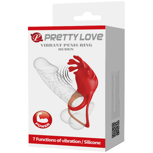 Pretty Love – Anneau vibrateur ruben 7 vibrations silicone rouge