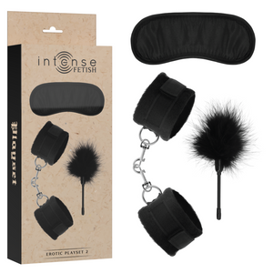 Intense – Fetish playset érotique 2 avec menottes, masque aveugle et tickler