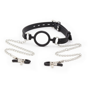 Ohmama Fetish – Ring gag avec chaînes et pinces à télénols