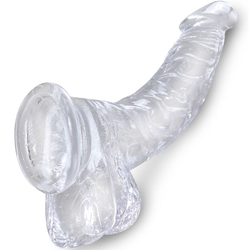 KING COCK - CLEAR PENE REALISTIC CURVADO WITH TESTICULOS 16.5 CM TRANSPARENT