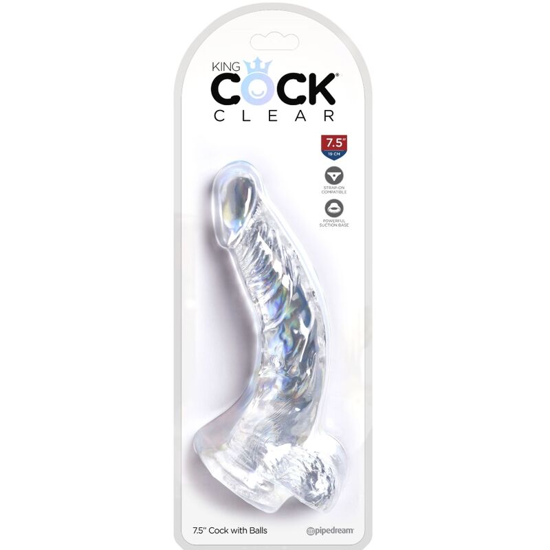 KING COCK - CLEAR PENE REALISTIC CURVADO WITH TESTICULOS 16.5 CM TRANSPARENT
