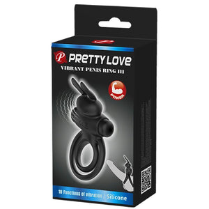 Pretty Love – Anneau de lapin vibrator III pour pénis noir