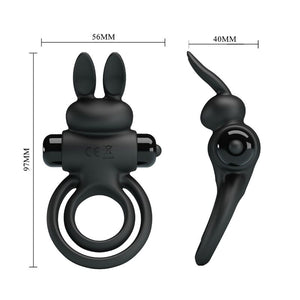 Pretty Love – Anneau de lapin vibrator III pour pénis noir