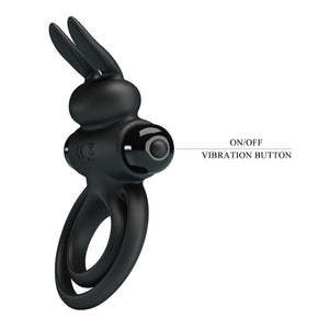 Pretty Love – Anneau de lapin vibrator III pour pénis noir