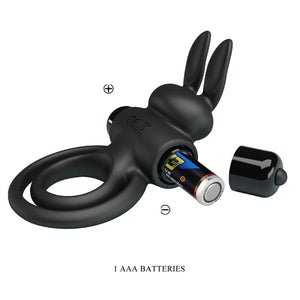 Pretty Love – Anneau de lapin vibrator III pour pénis noir