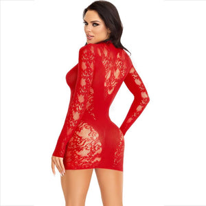 Leg Avenue – Mini robe avec dentelle manches longues rouge