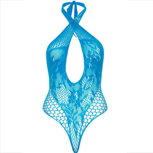 Body dentelle et résille croisé avec ouverture décolletée
