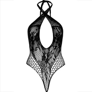 Body dentelle et résille croisé avec ouverture décolletée