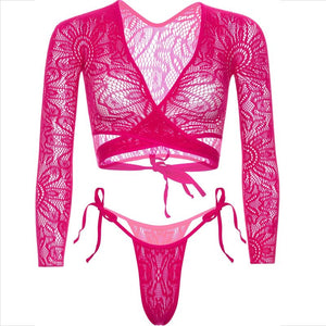 Crop top en dentelle marguerite et culotte