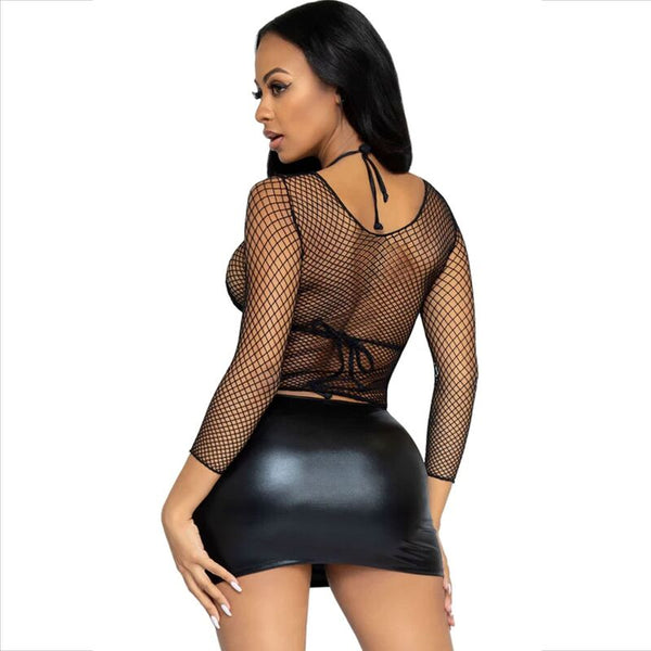 Chemise résille manches longues en élasthanne