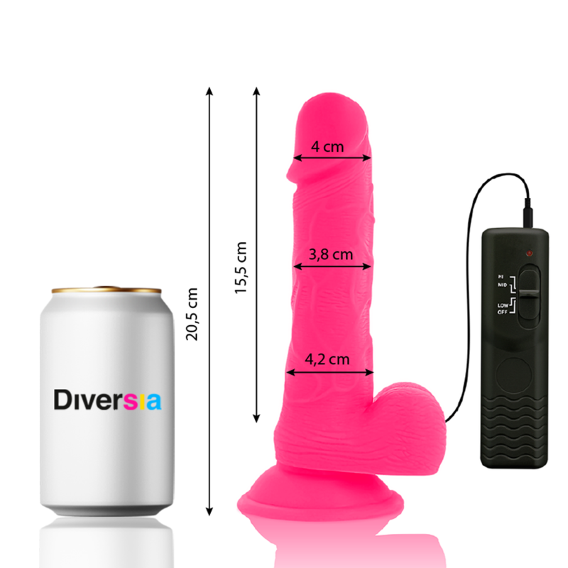 DIVERSIA - ECHTE FLEXIBELE DILDO MET ROZE VIBRATIE 20,5 CM -O- 4,2 CM
