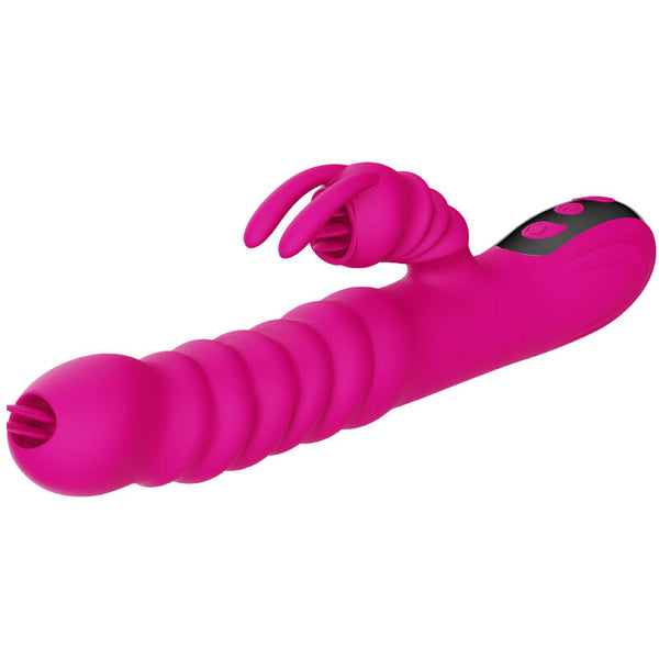 Armony – Vibrateur multifonction rabbit double langue effet chaleur fuchsia