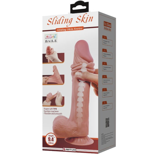 PRETTY LOVE - SLIDING SKIN SERIES REAL DILDO WITH VENTOSA PEL DESLIZANTE MORENO 24 CM