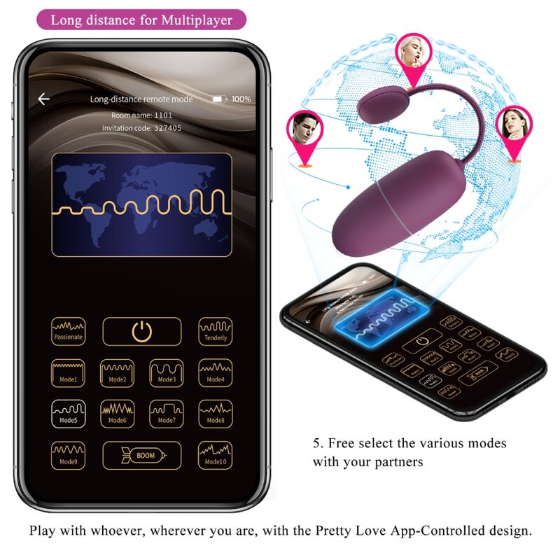 PRETTY LOVE - NYMPH HUEVO VIBRADOR CONTROLLED BY APP LILA