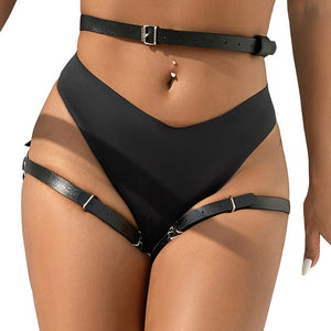 Subblime – Harnais de taille et de jambes en cuir noir taille unique
