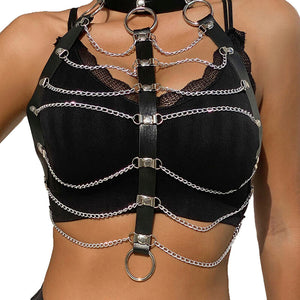 Subblime – Harnais poitrine chaîne S en cuir noir taille unique