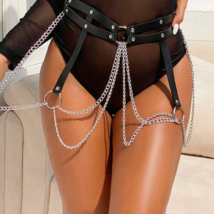 Subblime – Chaine bague cuir ceinture noir taille unique