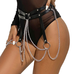 Subblime – Chaine bague cuir ceinture noir taille unique