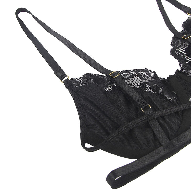 SUBBLIME - SET OF 3 PIEZAS SUJETADOR + TANGA + LIGA ENCAJE NEGRO S/M