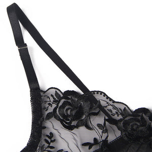 Subblime – Lot 3 pièces soutien-gorge + string + jarretière imprimé floral noir