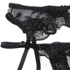 Subblime – Lot 3 pièces soutien-gorge + string + jarretière imprimé floral noir