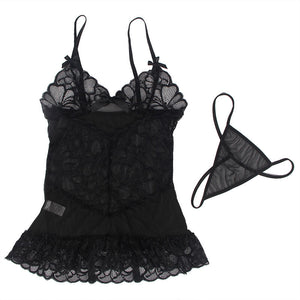 Subblime – Babydoll bretelles réglables et dentelle transparente imprimé fleuri noir
