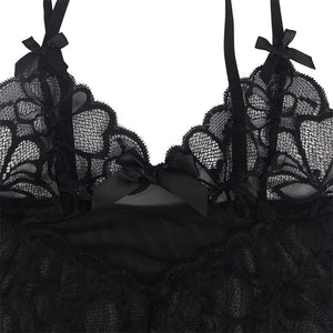Subblime – Babydoll bretelles réglables et dentelle transparente imprimé fleuri noir