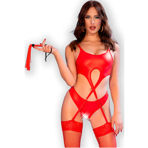 Chilirose – Cr 4625 ensemble quatre pièces sans crotchless rouge