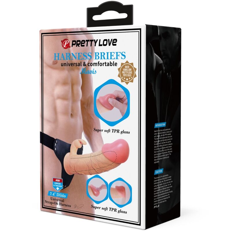 PRETTY LOVE - MAVIS HARNESS BRIEFS UNIVERSAL WITH DILDO 19 CM NATURAL
