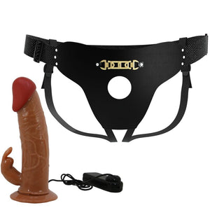 Pretty Love – Marion harnais slip universel avec dildo vibrant 19 cm marron