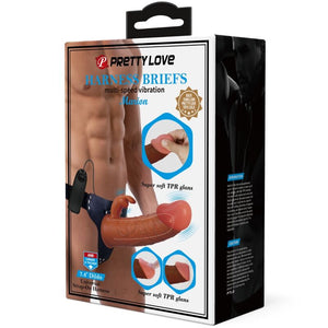 Pretty Love – Marion harnais slip universel avec dildo vibrant 19 cm marron