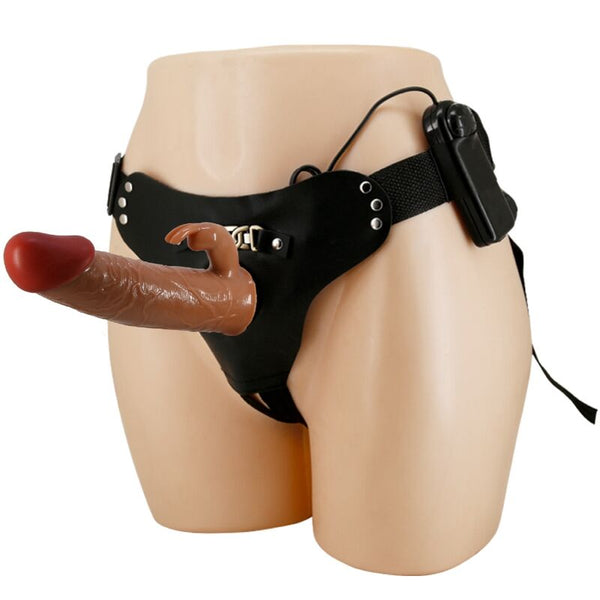 Pretty Love – Marion harnais slip universel avec dildo vibrant 19 cm marron