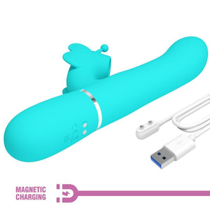 Pretty Love – Vibrateur multifonction lapin 4 en 1 papillon aqua vert
