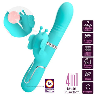 Pretty Love – Vibrateur multifonction lapin 4 en 1 papillon aqua vert