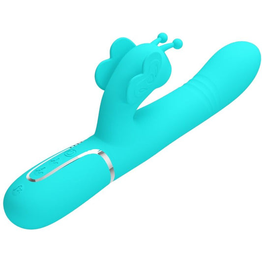 PRETTY LOVE - VIBRADOR RABBIT MULTIFUNCTION 4 IN 1 MARIPOSA VERDE AGUA