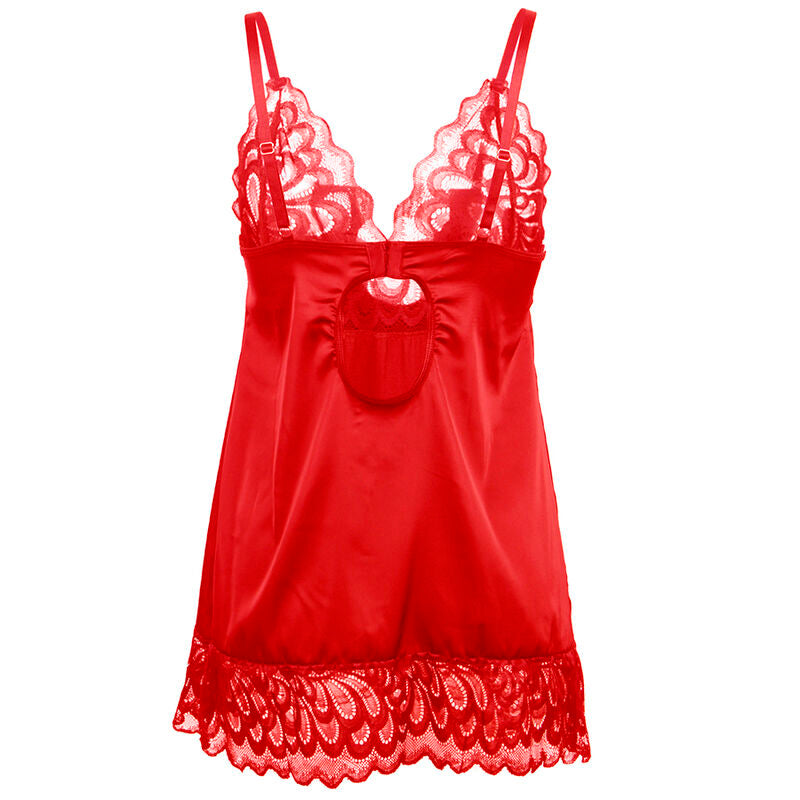 SUBBLIME - BABYDOLL EN SATIN AVEC DENTELLE ROUGE L/XL