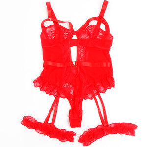 Subblime – Teddy avec jarretière avec détail dentelle et bandes rouge