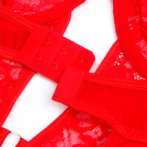 Subblime – Teddy avec jarretière avec détail dentelle et bandes rouge