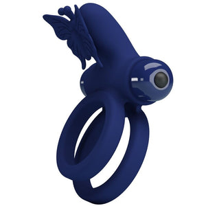 Pretty Love – Jamele double anneau avec vibration & stimulateur de papillon bleu
