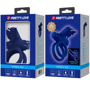 Pretty Love – Jamele double anneau avec vibration & stimulateur de papillon bleu