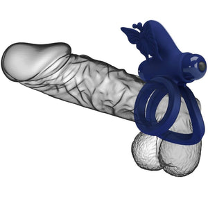 Pretty Love – Jamele double anneau avec vibration & stimulateur de papillon bleu