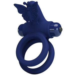 Pretty Love – Jamele double anneau avec vibration & stimulateur de papillon bleu