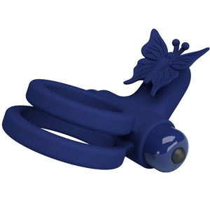 Pretty Love – Jamele double anneau avec vibration & stimulateur de papillon bleu