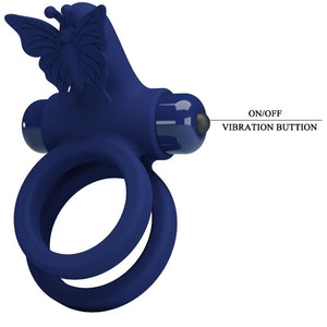 Pretty Love – Jamele double anneau avec vibration & stimulateur de papillon bleu