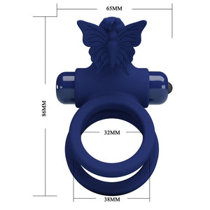Pretty Love – Jamele double anneau avec vibration & stimulateur de papillon bleu