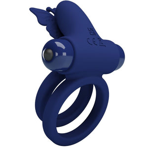 Pretty Love – Jamele double anneau avec vibration & stimulateur de papillon bleu